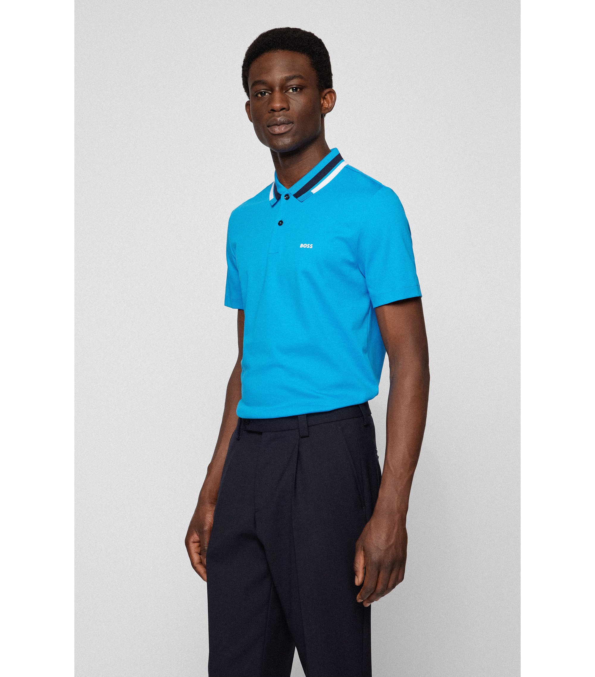 Hugo Boss Polo Men cotton polyester mix Regular fit ShortSleeve color Blue